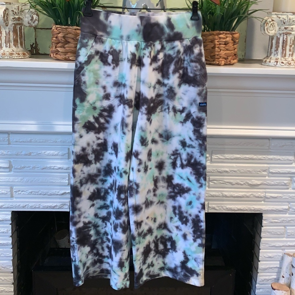 KAVU Wide Leg High Waist Tie Dye Multi Color Casual Cropped Pants Size S
